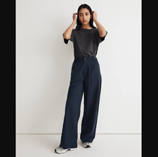 Madewell NEW NWT Womens Petite P2 Navy Blue Harlow Wide Leg Pants Linen Blend picture