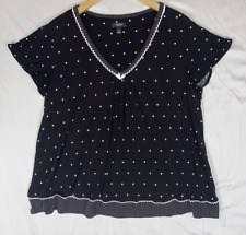 Simply Vera Verawang Women's Blouse size XL Short Sleeve Black White Polkadot picture