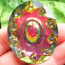 2Pcs Faceted Rainbow Crystal Oval Pendant Bead 48x38x12mm FSH75085  picture