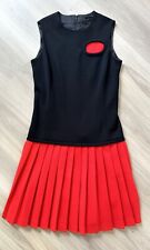 Vintage 60s Black Red Drop Waist Pleated Geometric Mod Go-Go Dress 34” Bust  picture