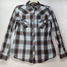 Roper Women’s Sz. Small Western Button Down Shirt  Pearl Snap Button Plaid Brown picture