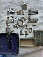 VINTAGE GREIST SEWING MACHINE ROTARY METAL BOX ATTACHMENTS PLUS OTHER BOX LOT picture