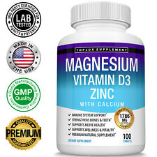 Magnesium Zinc Vitamin D3 Calcium 1786 MG Complex (100 Tablets)-High Absorption picture