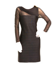 NWT Patra Black Sheer Illusion Sleeve Bandage Ribbed Knit Sheath Dress 8 $198 picture