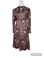 Vintage 60s 70s Midi Dress Large Floral Pussybow Handmade picture