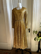 Vintage Gold 70s Handmade Dress Glitter Satin Lined Sequins and Slashed Sleeves picture