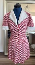 Vintage 60s Red & White Lace Collar Button Down Gingham ILGWU Dress picture