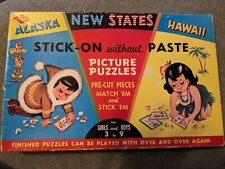 VINTAGE BUILT-RITE NEW STATES STICK ON WITHOUT PASTE PUZZLE ALASKA HAWAII BOX picture