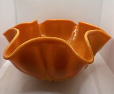 Vintage LE SMITH Candy Dish Bowl BITTERSWEET Orange Slag Glass Ruffle Edge LARGE picture