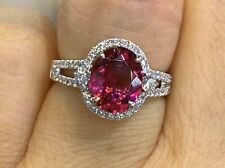 4Ct Oval Cut Pink Tourmaline Rubellite Diamond Engagement Ring 14K White Gold Gp picture