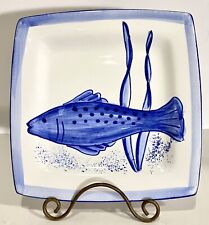 Italian Handmade Fish Plate 8” Square Fratelli Mari Deruta Vespucci VTG Signed picture