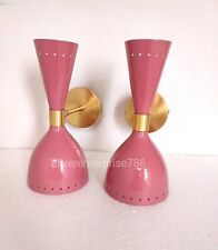 Mid Century 50's 60's Brass Italian pink Diabolo Wall Sconce Light Fixture Lamp picture