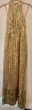Vintage 60s Sleeveless Pink  Full Length Dress Gown Pink Lime Green Sequins picture