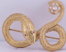 Antique Empire Snake Serpent Love Brooch 18k Gold Diamond Ruby c1890's Boxed picture