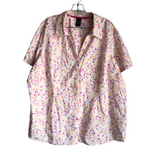Basic Editions Women's Blouse Plus 3X Floral Ditsy Short Sleeve Collared picture