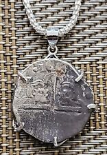 Authentic Spanish Colonial Pirate Shipwreck 2 Reales Silver Cob Coin Necklace picture