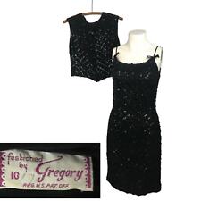 1960s Black Sequin Sexy Fitted Party Dress Set Sleeveless / Women’s XS * picture
