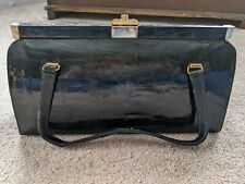 Vintage Bellstone Leather Box Purse Bag 50s 60s Gold Tone Trim Double Handles picture