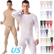 US Men's One Piece Sheer Bodysuit Jumpsuit Footed Pantyhose Full Body Stocking picture