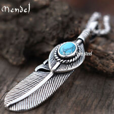 MENDEL Mens Native American Feather Turquoise Pendant Necklace Men Women Silver picture
