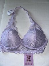 NWT Savage X Fenty by Rihanna Floral Lace Bra Halter PURPLE LAVENDER Med picture