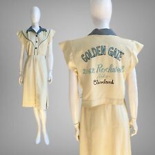 Vintage 1950s Bowling Dress Chainstitch 50s Cream Gabardine 50s Dress S picture