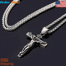Men Women Cross Necklace Pendant Stainless Steel 8k Plated Chain Jesus Christ picture