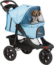 LUCKYERMORE 3 Wheel Dog Stroller Foldable Cats Pet Pram Carrier Travel Jogger picture