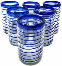 Cobalt Blue Spiral Design Drinking Glasses - Set of 6 (14 oz each) picture