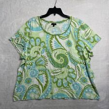 Talbots Womans Blouse Top Green Blue Geometric Plus 3X Short Sleeve Cotton picture