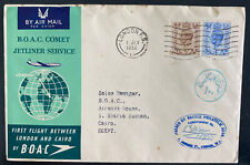 1952 London England First Flight Cover FFC To Cairo Egypt BOAC Jet Liner picture