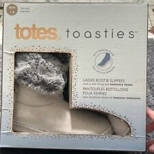 Totes Toasties Bootie Slippers Size M 7/8 cream Colour with grey fur Trim. picture