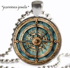 Compass Rose Necklace Antique ART PRINT Silver Pendant Nautical Travel Gift picture