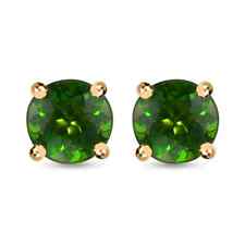 LUXORO 10K Yellow Gold Natural Chrome Diopside Stud Solitaire Earrings Ct 1.2 picture