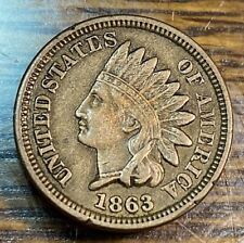 1863 Copper-Nickel Indian Cent Nice Original XF CHN picture