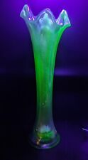 Antique Fenton Art Nouveau Green Uranium Carnival Glass Vase Iridescent 10