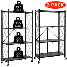 2x 4 Tier Metal Rack Free Standing Shelving Unit Heavy Duty Storage Wheel picture
