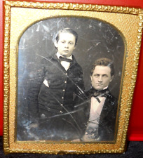 1/6th size Daguerreotype of man and son in brass mat/frame picture