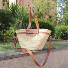 Moroccan handmade large straw french baskets with leather straps picture