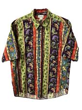 Vintage Tropical Mens Button Down Shirt Multicolor Chameleon Frog Size Large EUC picture
