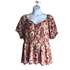 NWT Torrid Women's Blouse Plus 3X Floral Tunic Smocked Lined Embroidered Boho picture