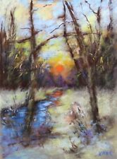 Original Landscape Painting winter sunset impressionist Signed Artwork picture