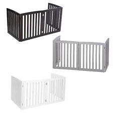 White/Brown/Grey Wooden Folding Pet Dog Gate Fence 4 Panels Freestanding Indoor picture