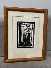 Vintage 1979 Signed Woodcut Print of Abstract Animal Cat or Dog Numbered 13/25 picture