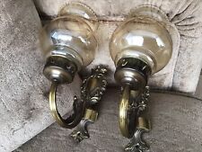 Vintage Pair Brass And Etched Glass Wall Lights picture