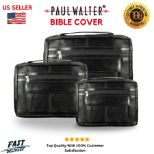 Genuine Leather Religious Book Bible Cover Organizer Zippered Case with Handle picture