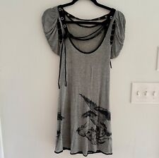 Vintage Salvage Tunic Womens Small Grommet Strappy USA Tattoo Print Goth Y2K 90s picture