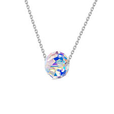 Sterling Silver Aurora Borealis Disco Ball Necklace Made with Swarovski Elements picture