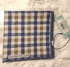 Peter Millar Reversible Check Pocket Square 12 X 12 Brown Blue Wool Silk  picture