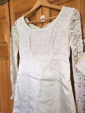 Vintage 1950s 60's Empire Waist Wedding Dress Buttons Lace Satin  Small Medium  picture